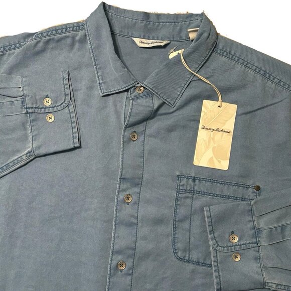 Tommy Bahama Men's Big & Tall 3XLT Mambo Blue Tahitian Twill Long Sleeve Shirt - Picture 1 of 8